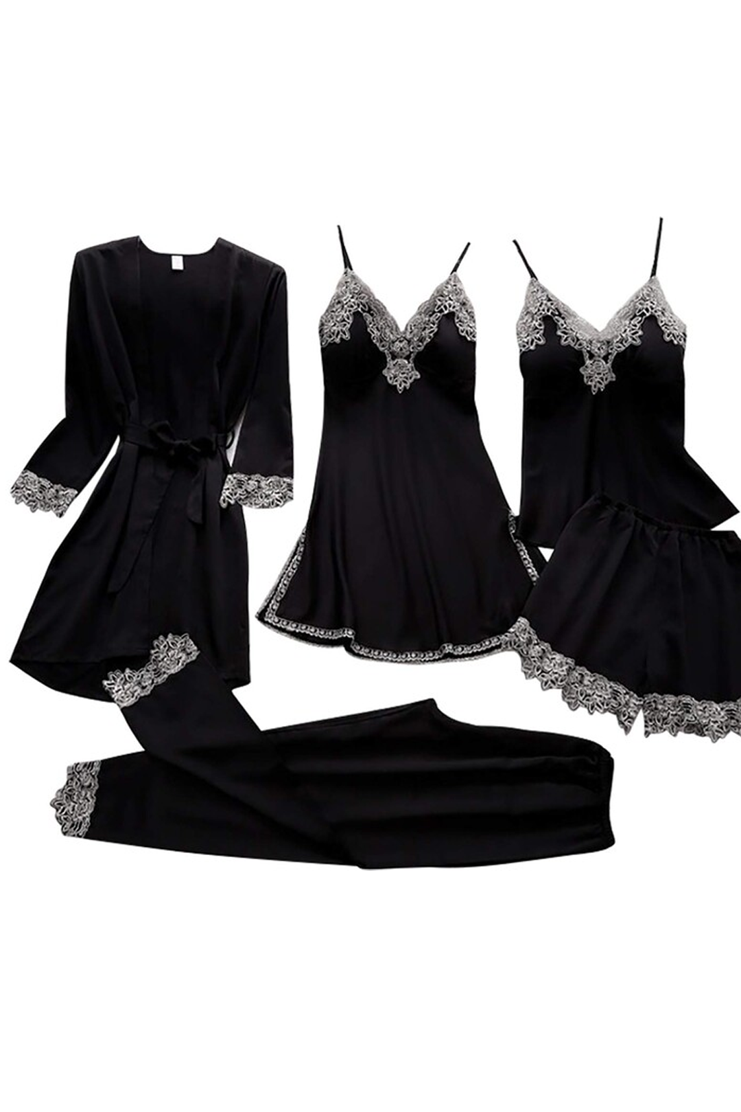 women's black floral satin sleepwear